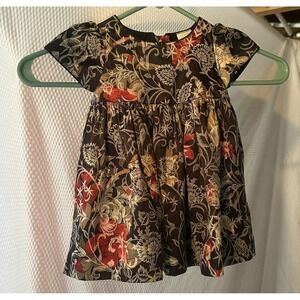 Baby Girls Brown Floral Print Dress Flutter Sleeve Zipper Closure 12 Months baby